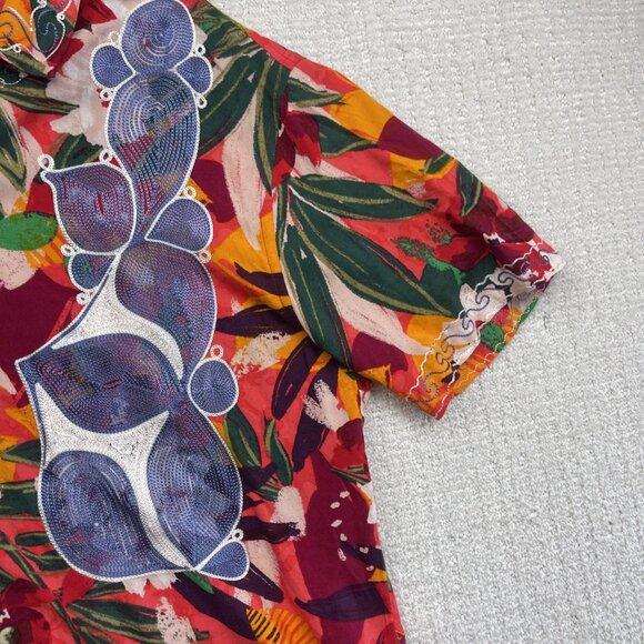 Urban Renewal Remnants Upcycled Panel Embroidery Cabana Shirt Floral AOP Sz S - Picture 4 of 16